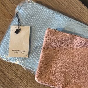 JulesKae Blue Textured Clutch & Pink Makeup Pouch